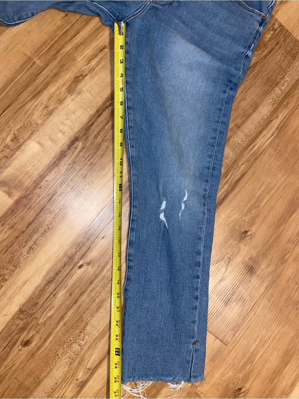 Frame Denim Le High Straight Medium Blue Cropped Distressed Jeans Raw Hem - Picture 9 of 10
